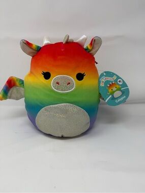Squishmallows 8" CALYPSO Rainbow Ombre Dragon 🌈w/silver wings belly New Tags